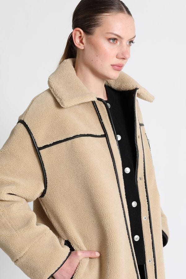 CHAQUETÓN RECTO REVERSIBLE EFECTO PIEL, NEGRO