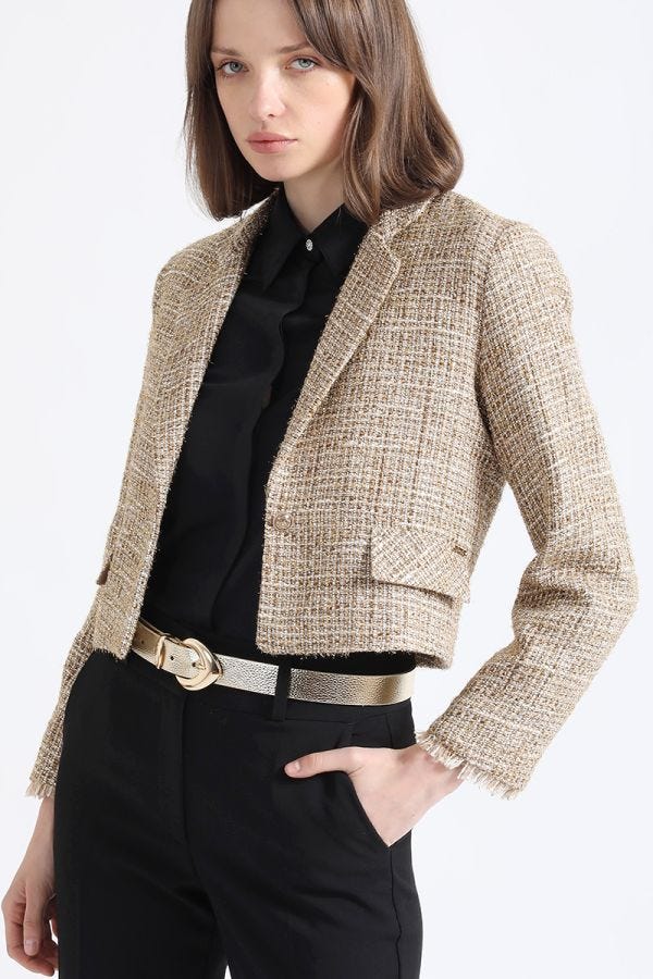 BLAZER CROPPED, TWEED FANTASIA BEIGE