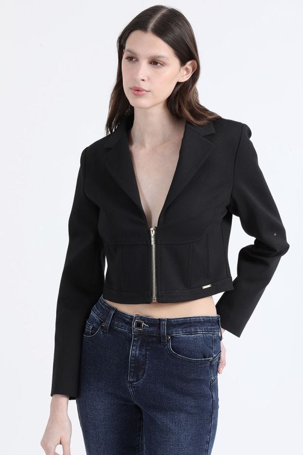 BLAZER CROPPED, CORTES CORSE, NEGRO