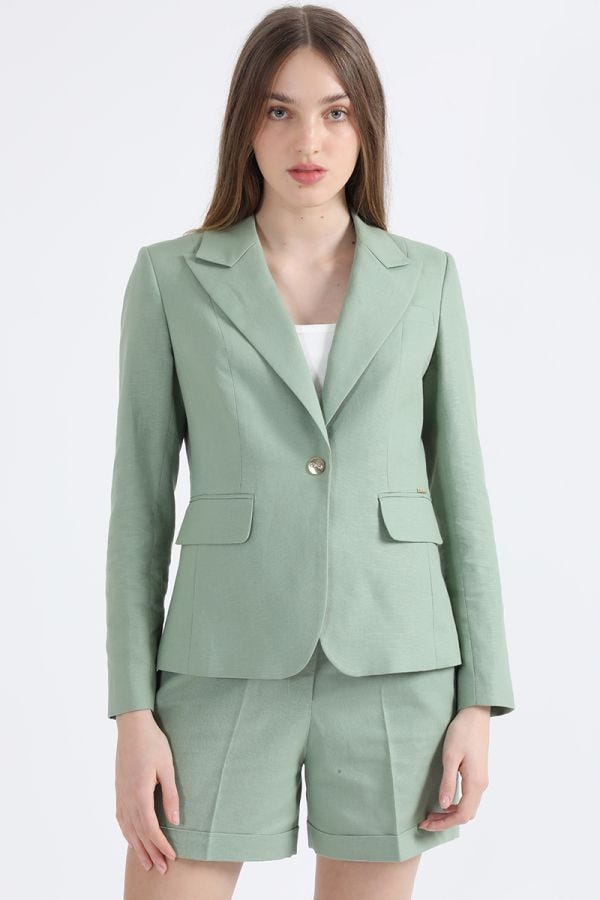 BLAZER ENTALLADO LINO ALGODÓN, VERDE
