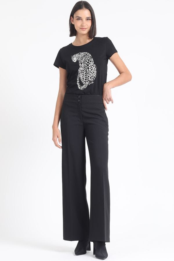 PANTALON ANCHO TIRO ALTO, NEGRO