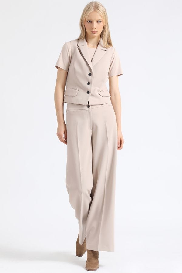 PANTALON ANCHO TIRO ALTO, BEIGE
