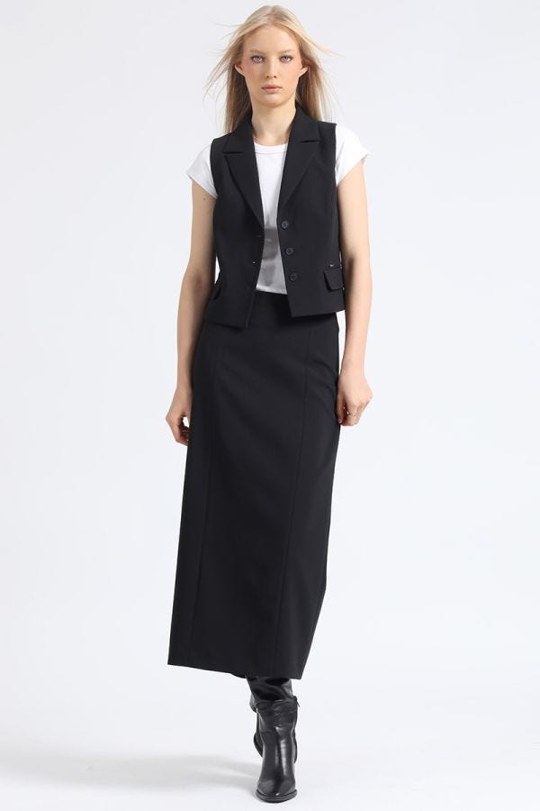 FALDA TUBO MIDI, NEGRO
