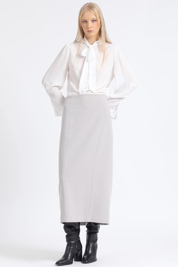 FALDA TUBO MIDI, GRIS