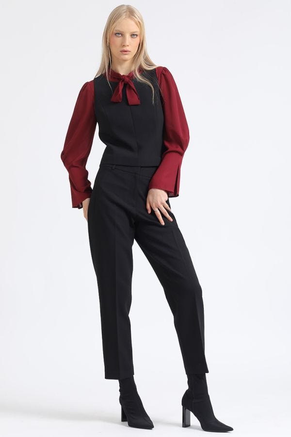 PANTALON SASTRE TIRO ALTO, NEGRO