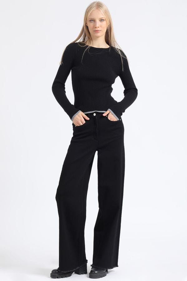 JEANS PALAZZO COLOR, TIRO ALTO, NEGRO