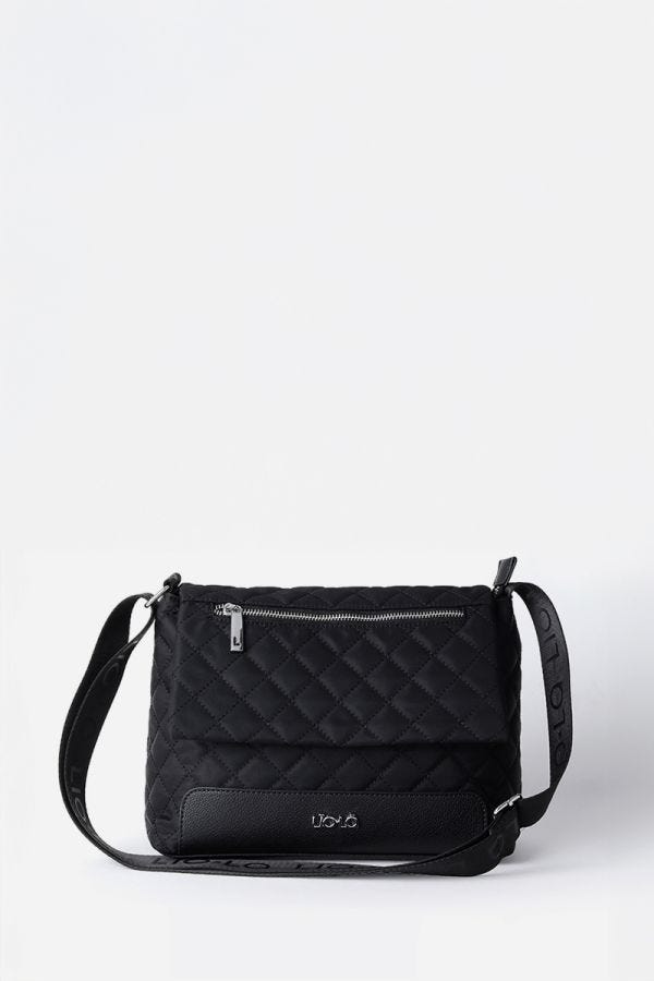 BOLSO TELA ACOLCHADO Y APLICACIÓN EFECTO CUERO, NEGRO