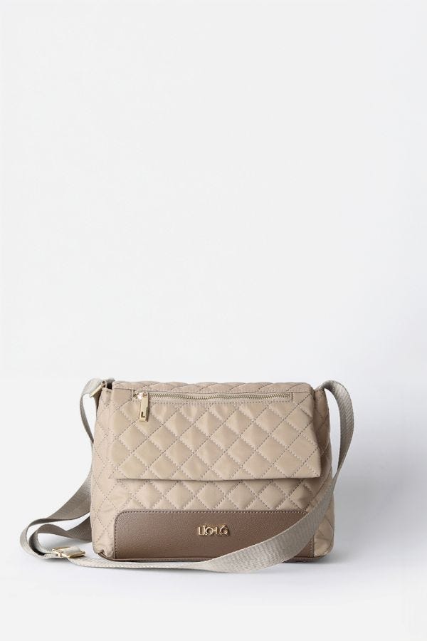 BOLSO TELA ACOLCHADO Y APLICACIÓN EFECTO CUERO, BEIGE