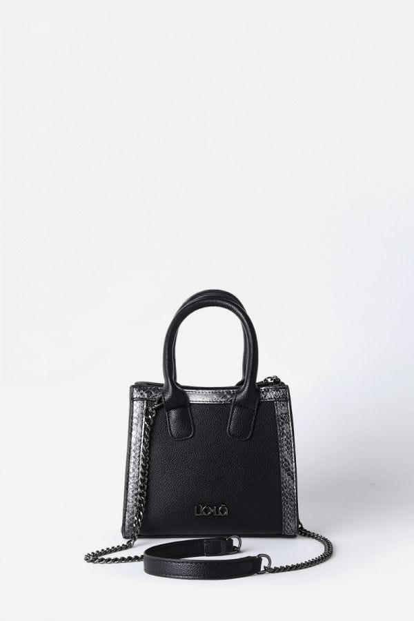 CARTERA PEQUEÑA APLICACIÓN PITON METALIZADO, EFECTO CUERO, NEGRO