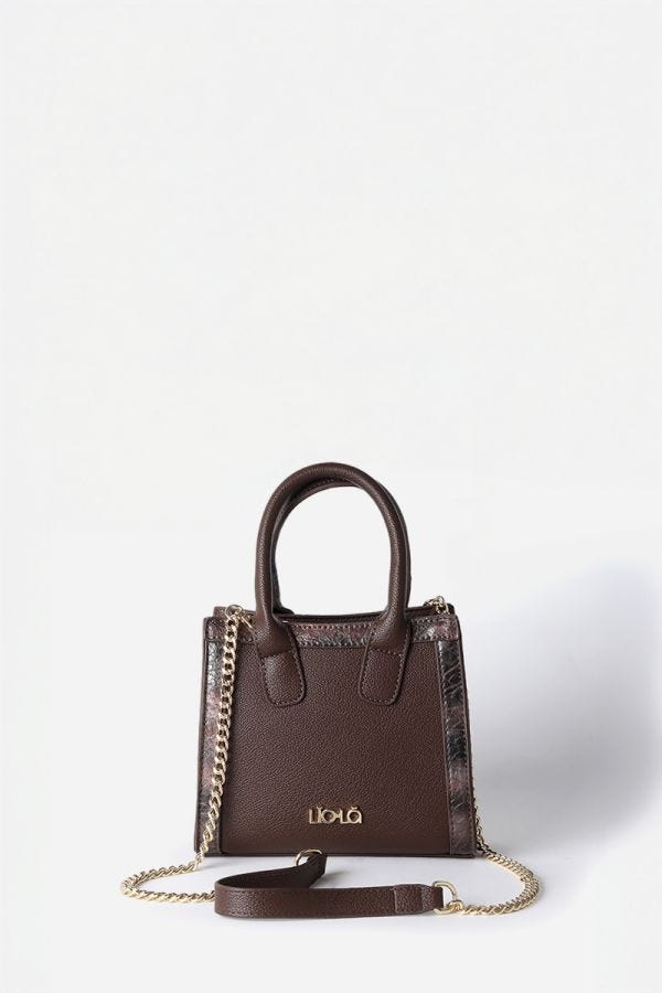 CARTERA PEQUEÑA APLICACIÓN PITON METALIZADO, EFECTO CUERO, CHOCOLATE