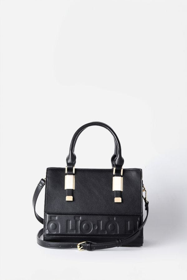 CARTERA CON HERRAJE METAL, LOGO LIOLA, EFECTO CUERO, NEGRO