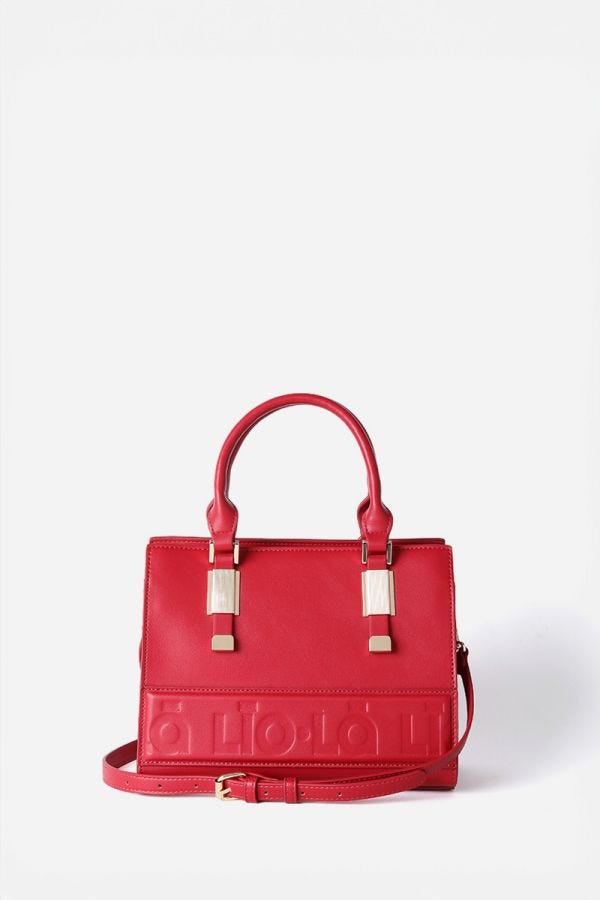 CARTERA CON HERRAJE METAL, LOGO LIOLA, EFECTO CUERO, ROJO