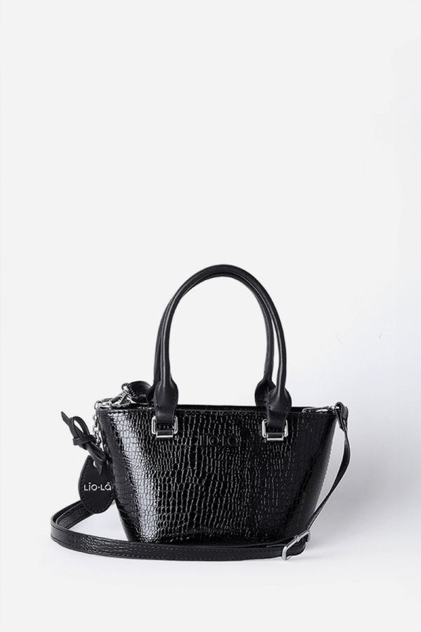 CARTERA MINI CON LLAVERO, CROCO CHAROL, EFECTO CUERO, NEGRO