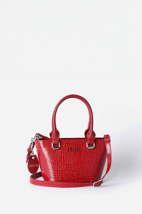 CARTERA MINI CON LLAVERO, CROCO CHAROL, EFECTO CUERO, ROJO