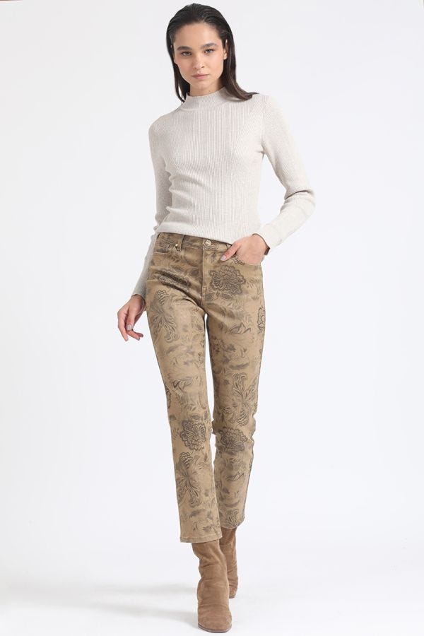 PANTALON PITILLO TIRO MEDIO, ESTAMPADO CAFÉ