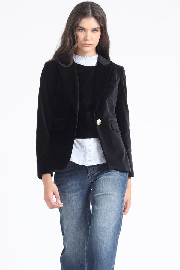 BLAZER ENTALLADO TERCIOPELO, NEGRO