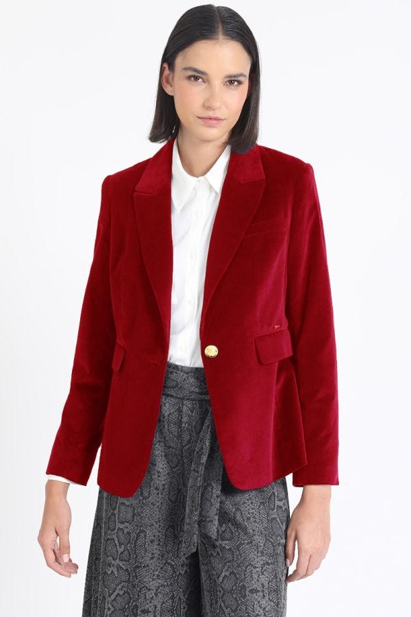 BLAZER ENTALLADO TERCIOPELO, ROJO