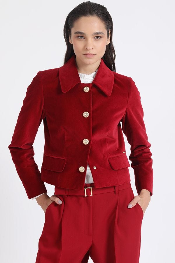 CHAQUETA CROP TERCIOPELO, ROJO