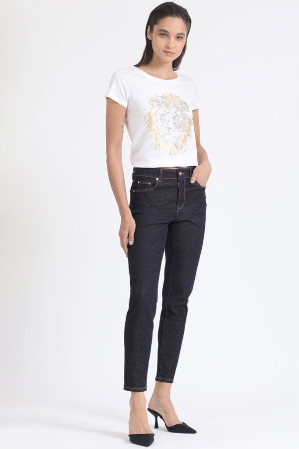 JEANS SKINNY, TIRO MEDIO, CON BORDADO, INDIGO