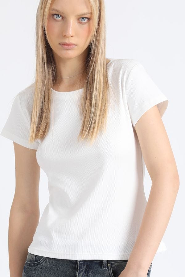 POLERA BASICA ALGODÓN RIBB, CRUDO