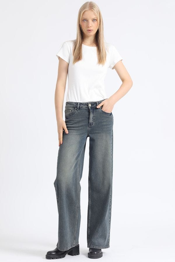 JEANS STRAIGHT TIRO MEDIO, VINTAGE, CAFÉ