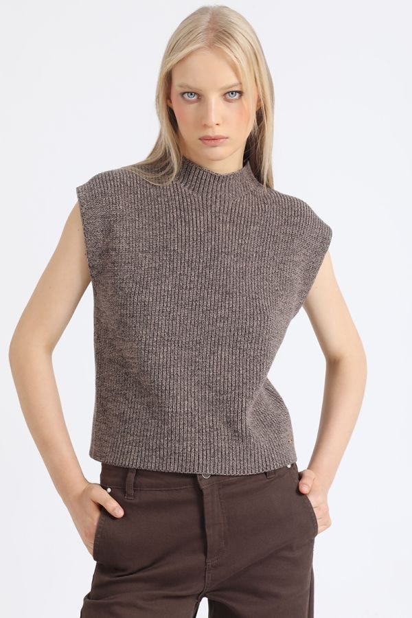 TEJIDO RECTO SIN MANGAS, BEIGE MELANGE