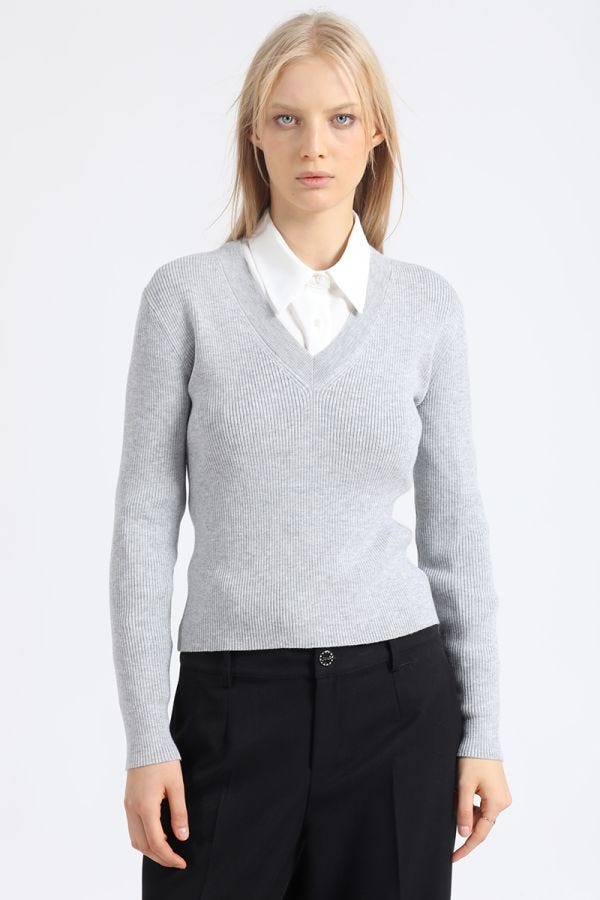 SWEATER BASICO TEJIDO PUNTO, GRIS