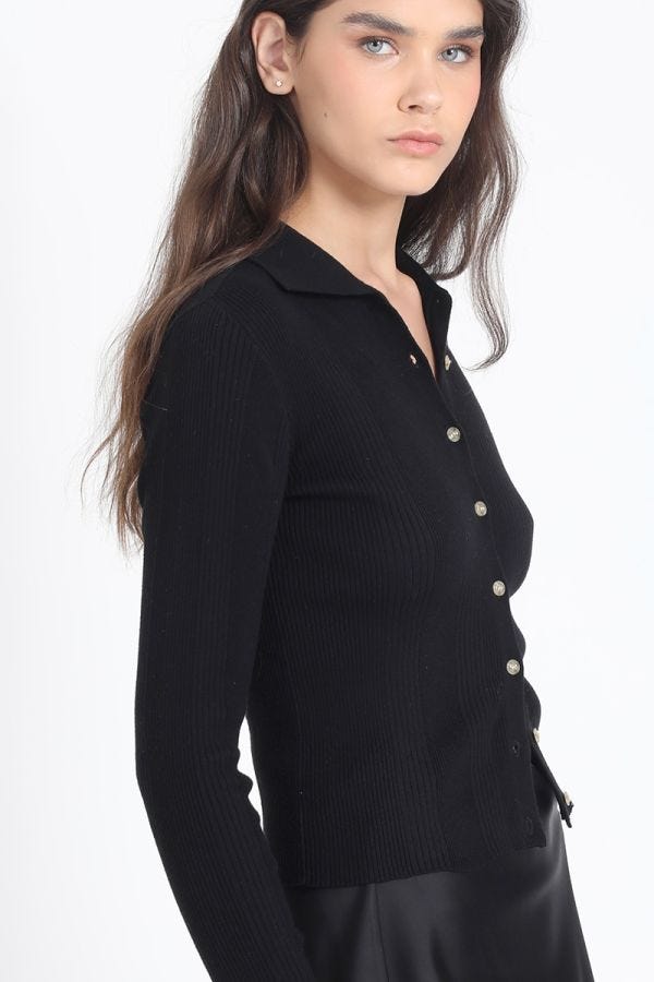 CARDIGAN CUELLO TEJIDO PUNTO, NEGRO