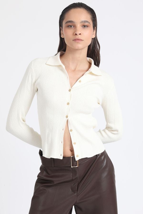 CARDIGAN CUELLO TEJIDO PUNTO, CRUDO