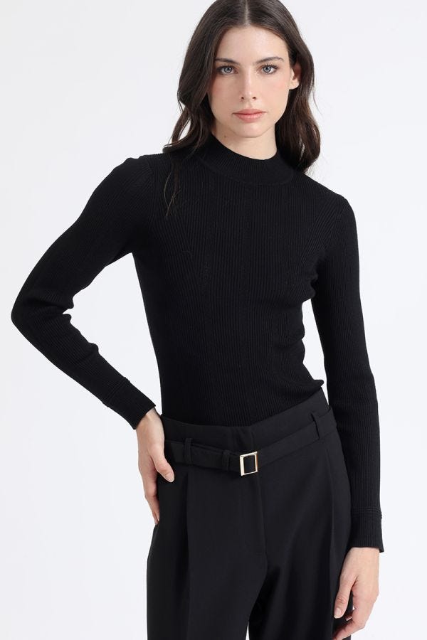 SWEATER TEJIDO PUNTO BASICO, NEGRO