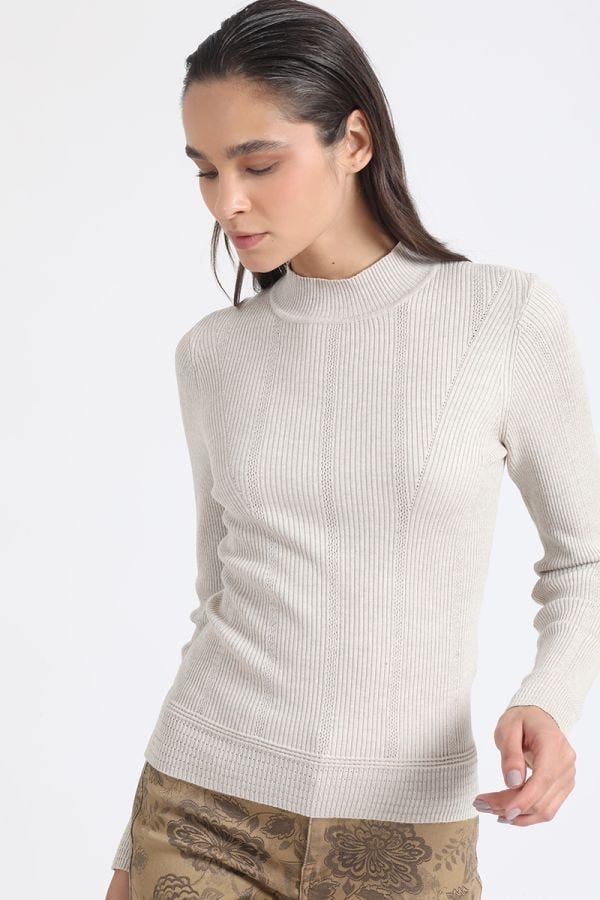 SWEATER TEJIDO PUNTO BASICO, BEIGE