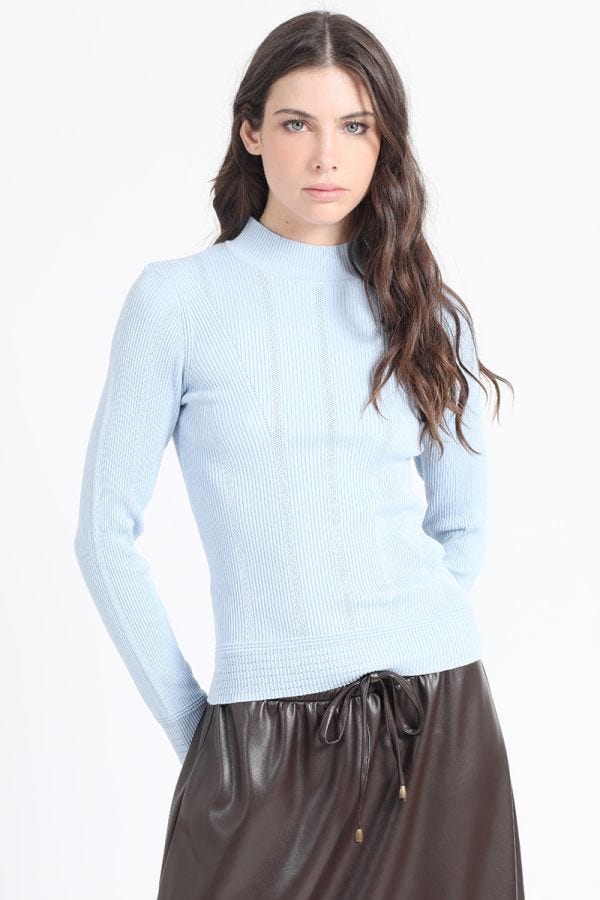 SWEATER TEJIDO PUNTO BASICO, CELESTE