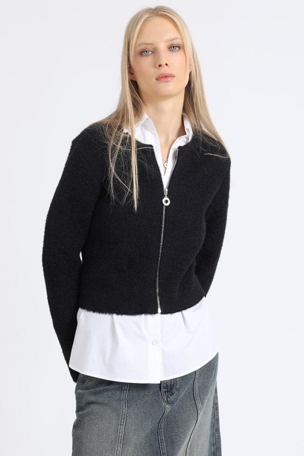 CARDIGAN TEJIDO PUNTO FANTASIA PIEL, NEGRO