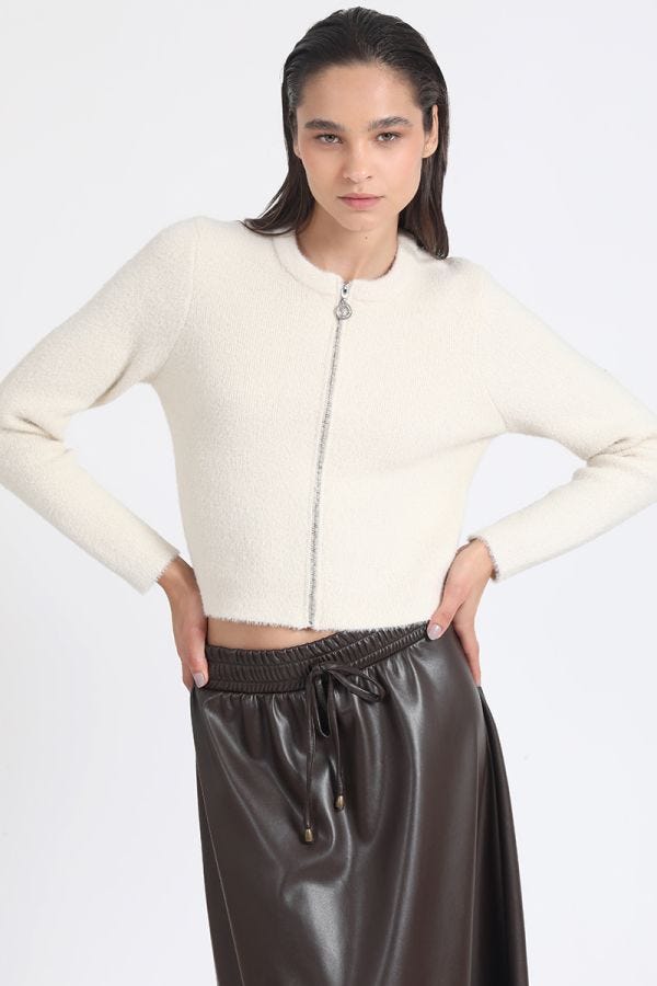 CARDIGAN TEJIDO PUNTO FANTASIA PIEL, CRUDO