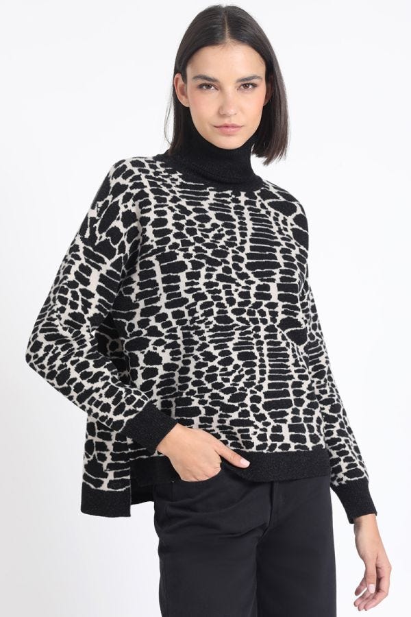 SWEATER TEJIDO PUNTO ANIMAL PRINT, NEGRO
