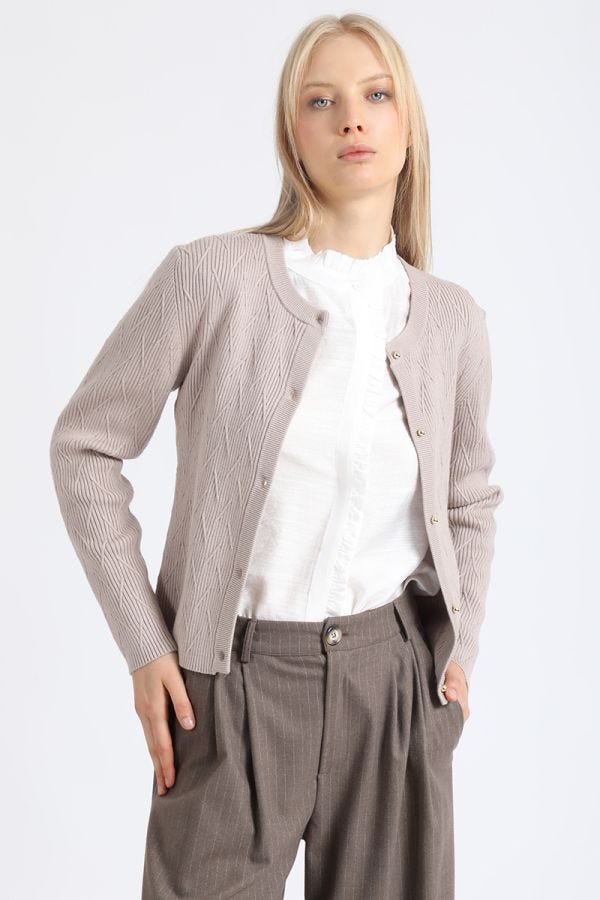 CARDIGAN TEJIDO PUNTO FANTASIA, BEIGE