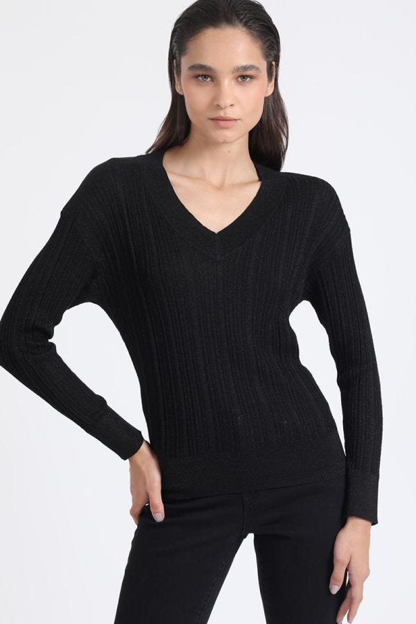 TEJIDO SWEATER, BASICO, LUREX MIX, NEGRO