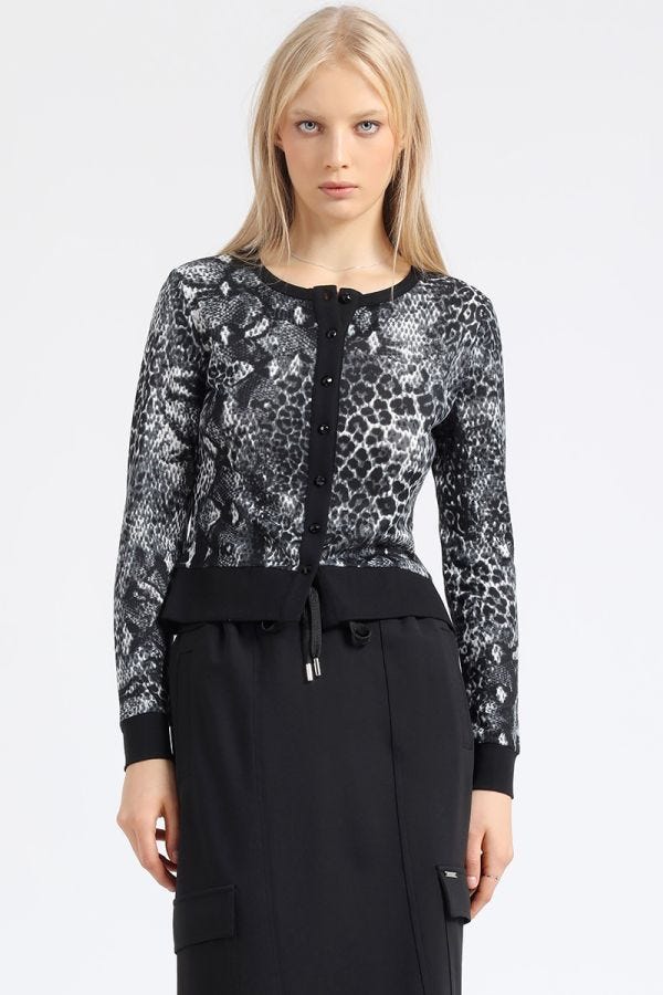 CARDIGAN ANIMAL PRINT, NEGRO