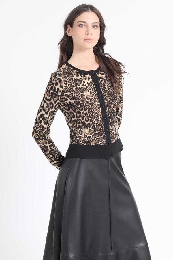 CARDIGAN ANIMAL PRINT, CAFÉ