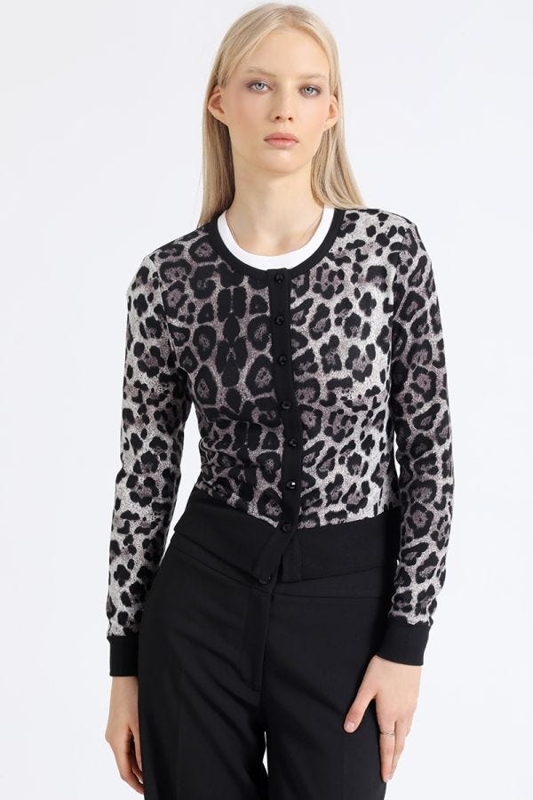 CARDIGAN ANIMAL PRINT, GRIS