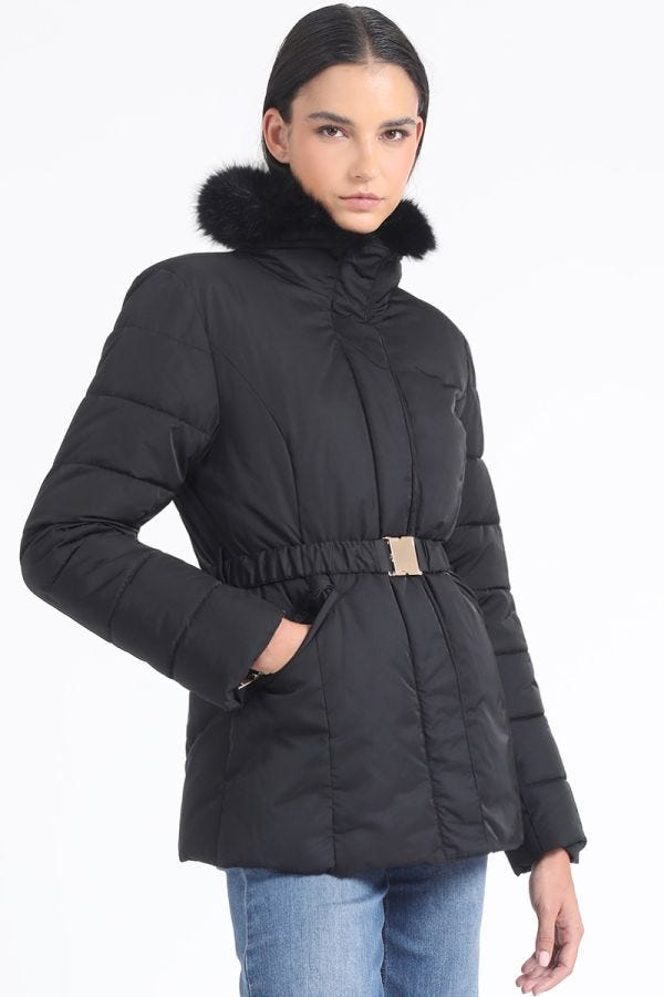 PARKA CON PIEL DESMONTABLE, NEGRO