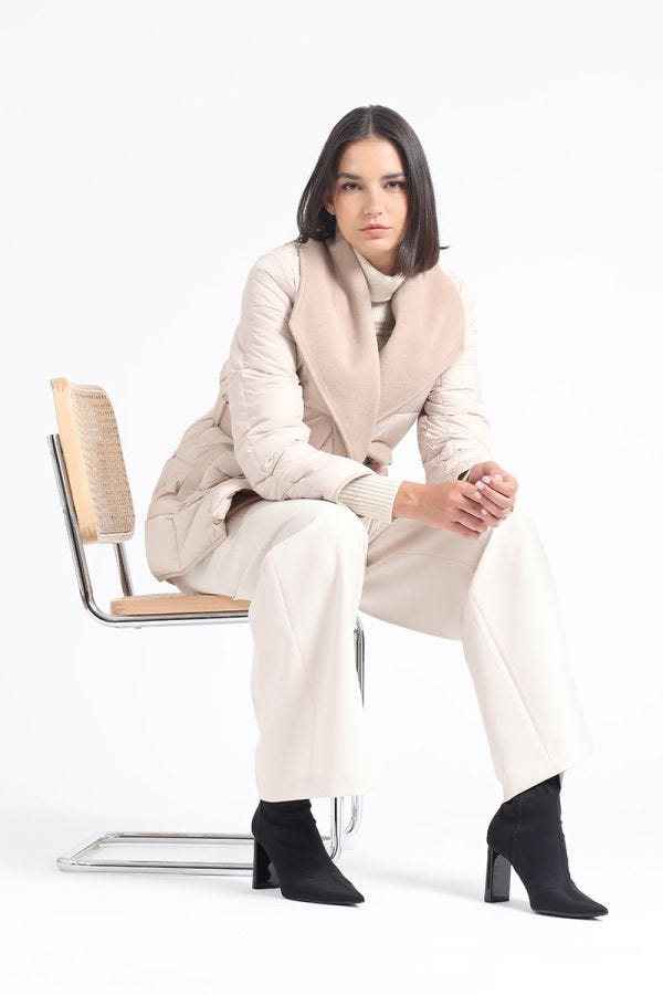PARKA APLICACIÓN CUERO MIX MUFLON, BEIGE
