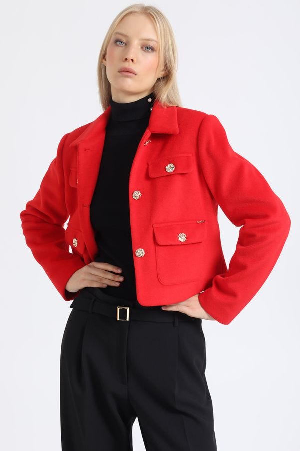 CHAQUETA CROP, MUFLON MELANGE, ROJO