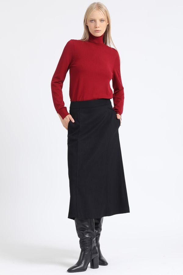 FALDA MIDI EVASE, NEGRO