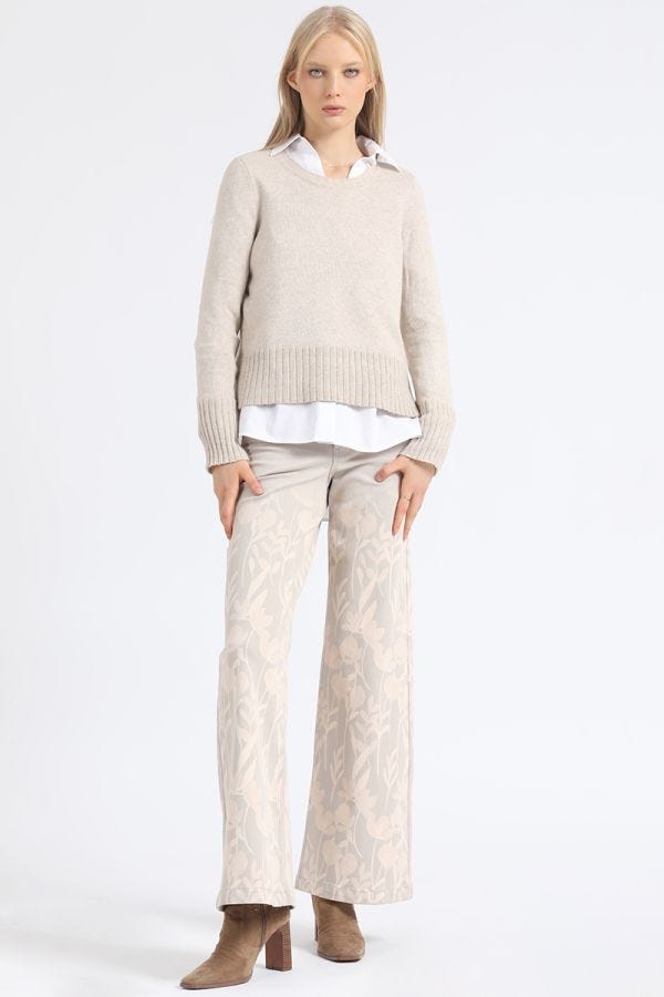 PANTALON ANCHO ESTAMPADO DEGRADE, TIRO MEDIO, BEIGE