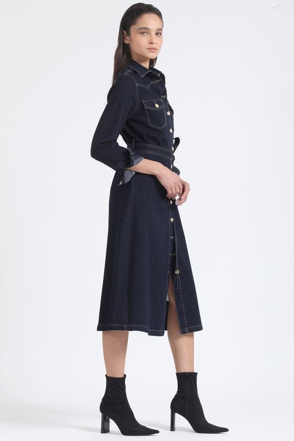 VESTIDO MIDI DENIM, INDIGO
