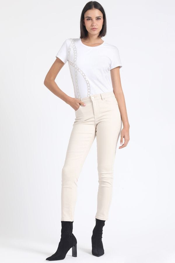 JEANS SKINNY COLOR, TIRO MEDIO, CON BORDADO, BEIGE