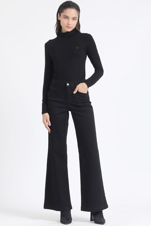 JEANS PALAZZO COLOR, TIRO MEDIO, NEGRO