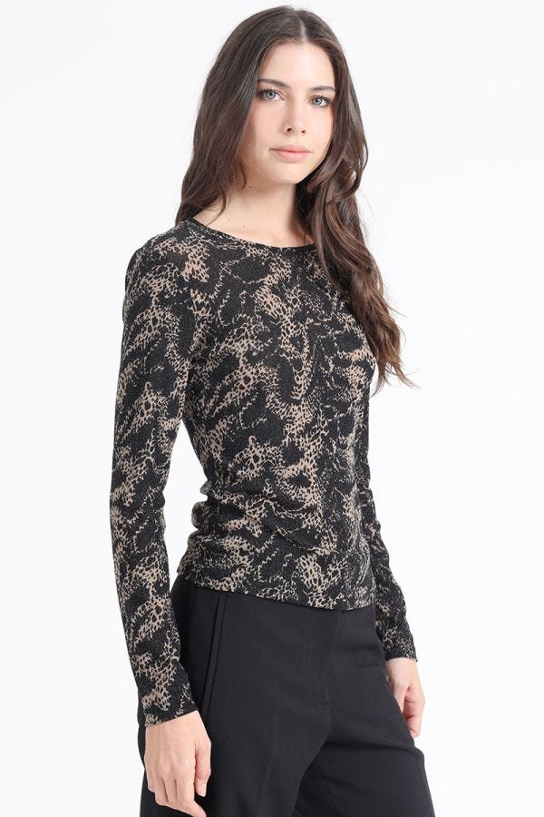 POLERA MALLA ESTAMPADA, NEGRO