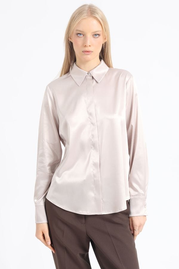 BLUSA BASICA SATIN, BEIGE